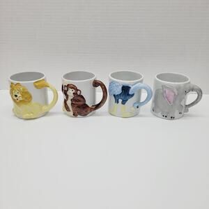 Vintage 3D Childs Mug Set Of 4 Cup Hand Painted JSNY Taiwan Ceramic Tail Handle